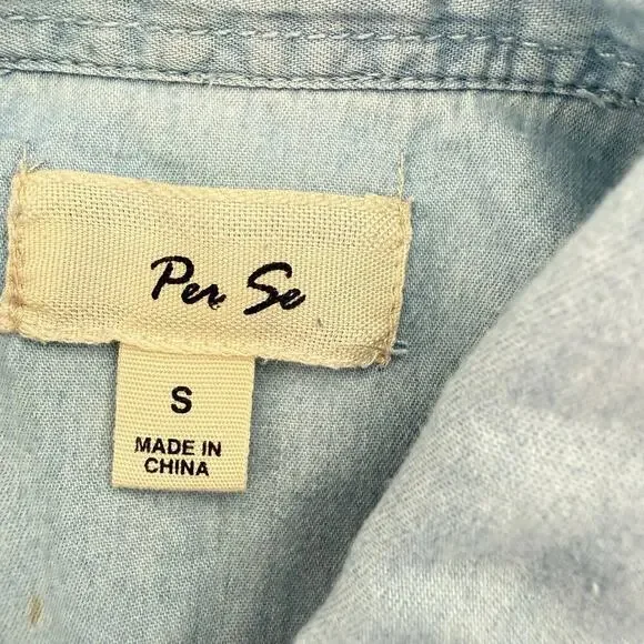 Per Se Button Up Sleeveless Chambray Shirt 100% Cotton, Size‎ Small - Picture 3 of 7